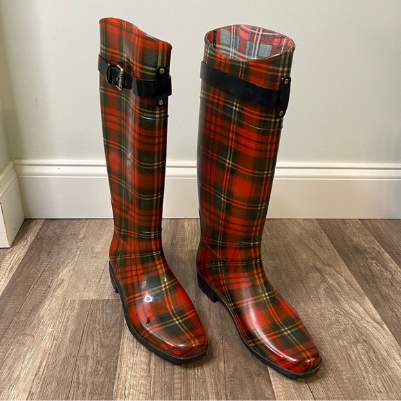 Lauren by Ralph Laurent High Shaft Black & Red Plaid Rainboots with box - Picture 3 of 13